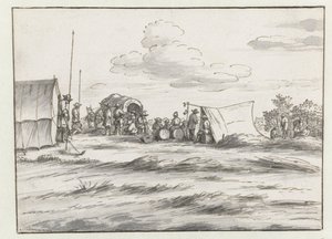 Gezicht op een kampement van het leger van Willem III bij Leuven door Josua de Grave