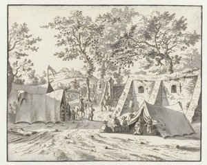 Gezicht op een kampement van het leger van Willem III bij Leuven
