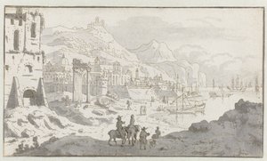 Gezicht op een denkbeeldige Italiaanse haven