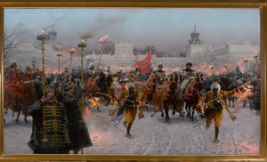 Vertrek uit Wilanów van Jan III Sobieski en Marysienka, 1897
