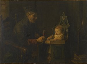 Oude man en baby door Jozef Israëls