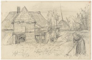 Watermolen met harkende vrouw door Jozef Israëls