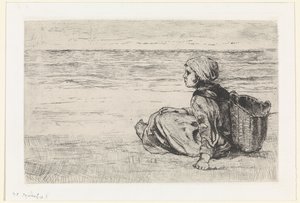 Meisje aan zee door Jozef Israëls (signed by artist)