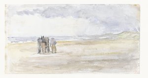 Man met paard en wagen op het strand door Jozef Israëls