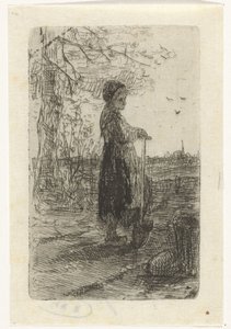 Meisje leunend op een schop door Jozef Israëls