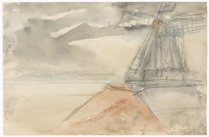 Molen bij bewogen lucht door Jozef Israëls