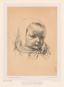 Portret van een baby met muts door Jozef Israëls