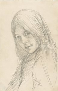 Portret van een meisje met los haar door Jozef Israëls