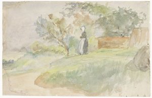 Staande vrouw in een landschap