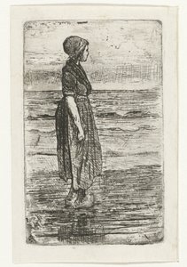 Staande vrouw op het strand door Jozef Israëls