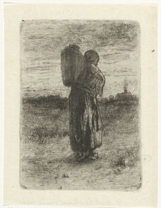 Vrouw met een mand op haar rug door Jozef Israëls