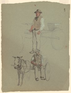 Studies van een man en paard en wagen