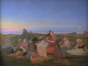 Midzomeravond. Zieke mensen slapen op het graf van St. Helena in Tisvilde