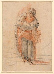 Tekening, Vrouw met twee kinderen, ca. 1750