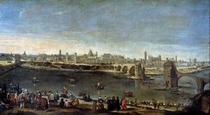 Zicht op de stad Zaragoza in 1646 door Juan Bautista Martinez Del Mazo