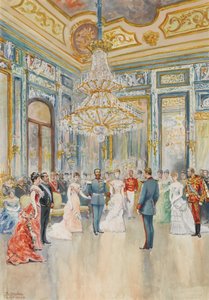 Het huwelijk van prins Ludwig Ferdinand van Beieren met Infanta Maria de la Paz van Spanje op 2 april 188 door Juan Comba y Garcia