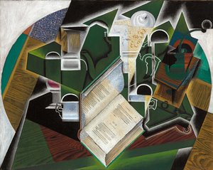 Boek, pijp en glazen, 1915 door Juan Gris