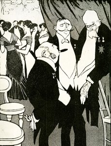 Russische gezant debatteert met andere leiders over de verdediging van Turkije tijdens een conferentie, 1908 door Juan Gris