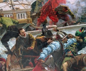 De Slag bij Lepanto van 1571, detail van soldaten