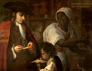 Spanjaard en Zwarte produceren een Mulat, ca. 1715