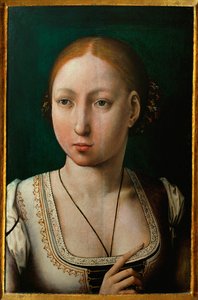 Juana de Waanzinnige, vrouw van Filips de Schone, dochter van Isabella van Castilia ... door Juan de (attr. to) Flandes