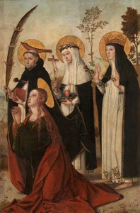 Maria Magdalena, Petrus van Verona, Catharina van Siena en Margaretha van Hongarije door Juan de Borgoña