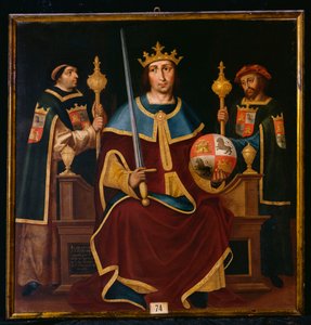 Sint Ferdinand op de troon met twee hovelingen door Juan de Juanes