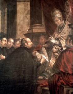 St. Ignatius ontvangt de pauselijke bul van de oprichting van de Sociëteit van Jezus (Jezuïeten) van paus Paulus III