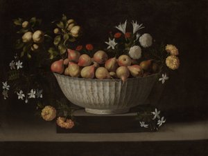Bloemen en fruit in een Chinese kom door Juan de Zurbaran