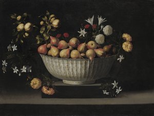 Bloemen en fruit in een Chinese kom, ca. 1645 door Juan de Zurbaran
