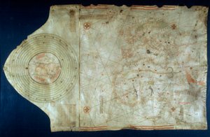 Zeevaartkaart van Juan de la Cosa (1460-1510), cartograaf en metgezel van ontdekkingsreiziger Christoffel Columbus (1451-1506) door Juan de la Cosa