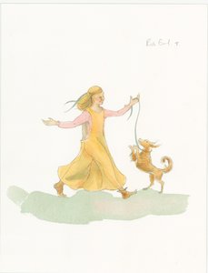 Een Middeleeuwse Vrouw die met een Hond Speelt