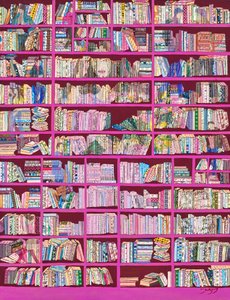 Kleurrijke roze boekenkasten