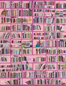 Gezellige roze bibliotheek