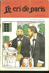 Illustratie van Abel Faivre (1867-1945) voor de Omslag van Le Cri de Paris, 04/09/10 - Raak niet te veel aan kinderen, vliegtuigen kunnen je zien. - Duitsland Pruisen, Luchtvaart door Jules Abel Faivre