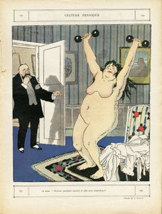 Illustratie van Abel Faivre in Le Rire, 03/05/13 - Fysieke cultuur - Sport, Obesitas, Naaktheid - Vrouwen door Jules Abel Faivre