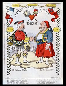 De Entente Cordiale tussen Frankrijk en Groot-Brittannië: karikaturen van President Loubet (1838-1929) en Koning Edward VII (1841-1910), illustratie uit 