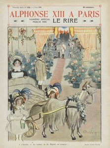 Bezoek van koning Alfonso XIII van Spanje aan Parijs. Illustratie voor Le Rire
