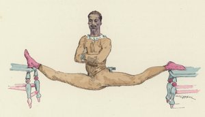 Mannelijke gymnast die de spagaat doet