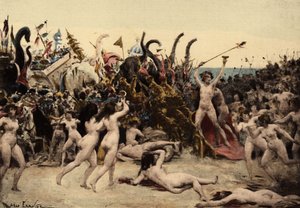 Bacchus (Dionysos, Bacco) en zijn leger vallen het Indiase leger aan