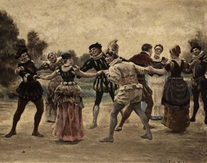 Mannen en vrouwen spelen furon. Gargantua. Illustratie door Jules Garnier. In "Rabelais et l