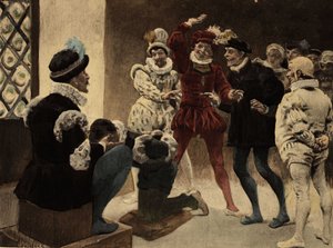 Mannen spelen chapifou (feesttent). Illustratie van Jules Garnier. In "Rabelais en de werken van Jules Garnier".