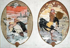 Haan en kuikens, ontwerp voor een scherm, ca. 1900 door Jules Auguste Habert Dys