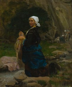 Wasvrouw in Bretagne door Jules Breton