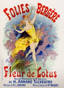Kunst. Vermaak. Lotus bloem, ballet in de Folies Bergeres, Parijs. Poster door Jules Cheret, Frankrijk