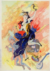 Kunst. Vermaak. De Muziek. Allegorie door Jules Cheret, Frankrijk, ca. 1890 door Jules Cheret