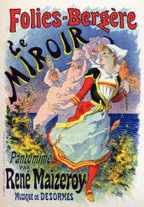 Kunst. Vermaak. De spiegel, mimeshow in het cabaret Les Folies Bergeres, Parijs. Poster door Jules Cheret, Frankrijk, ca. 1890 (poster)