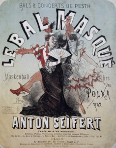 Bal en concert van Pesth: het gemaskerde bal (Maskenball, beroemde polka door Anton Seifert) - poster door Jules Cheret, n.d. door Jules Cheret