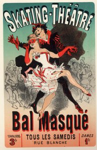Vermaak. Theater. Gemaskerd bal in het Skating Theatre, Parijs. Poster door Jules Cheret, Frankrijk, ca.1875 (poster) door Jules Cheret