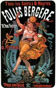 Poster voor de Folies-Bergere 1874 door Jules Cheret - acrobatische werken, balletten, pantomimes, operettes, dans, danser, music hall, vrolijk Parijs, Parijs bij nacht door Jules Cheret
